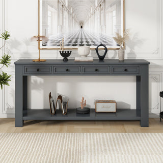 63"x30" Rustic Chic Console Table with Drawers and Shelf for Entryway Hallway, Tan