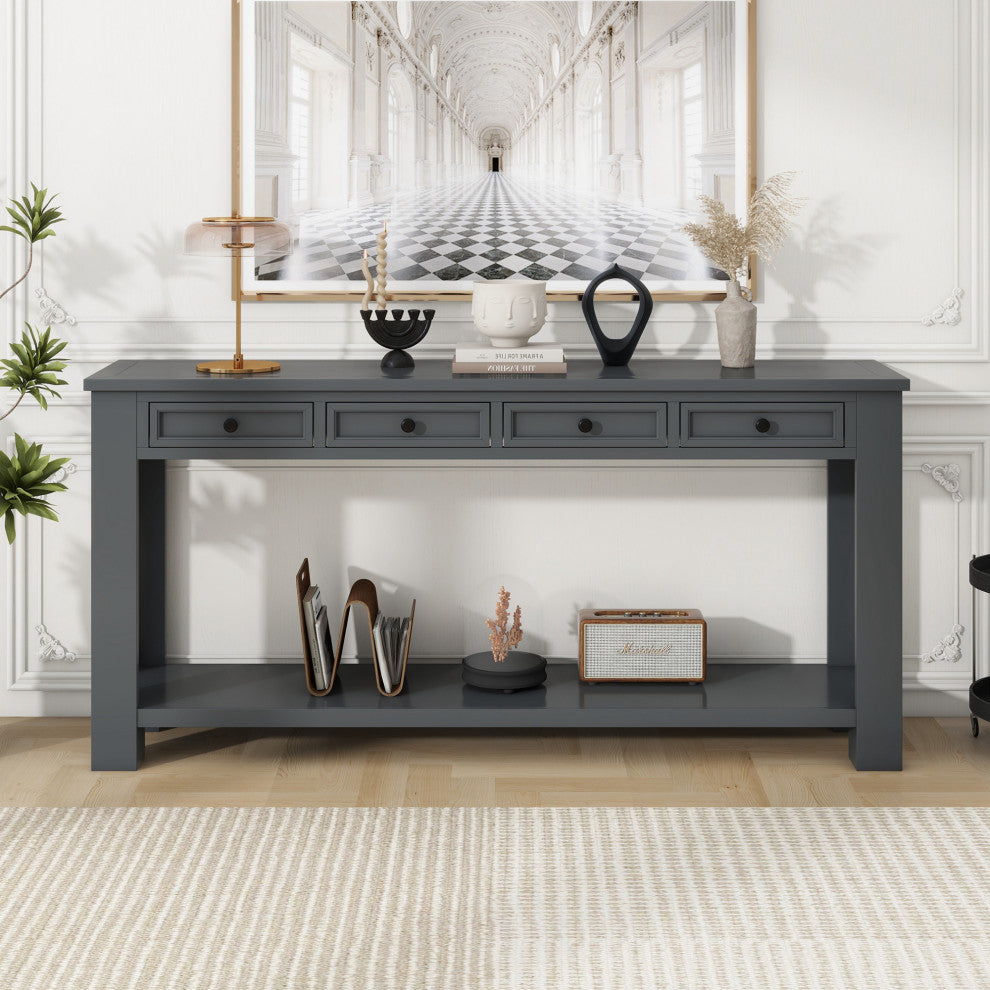 63"x30" Rustic Chic Console Table with Drawers and Shelf for Entryway Hallway, Tan