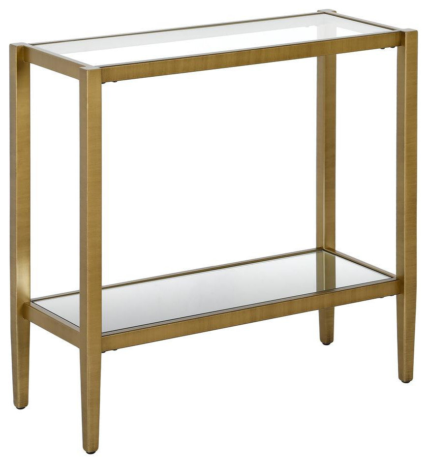 Hera 24'' Wide Rectangular Side Table With Glass Shelf In Antique Brass