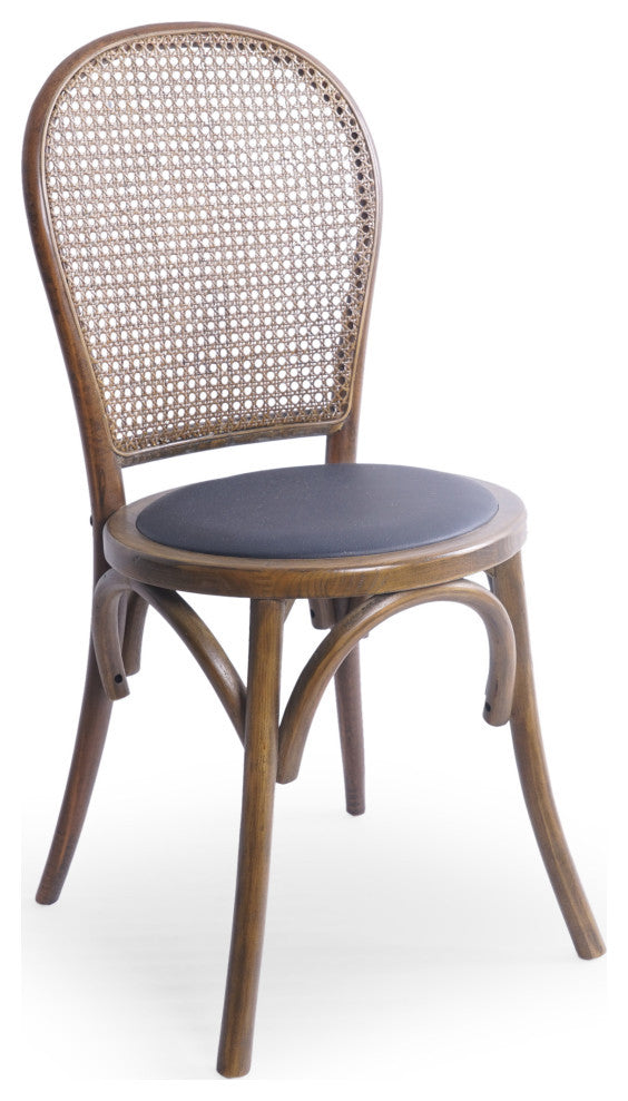 Cano Beech Wood and Rattan Dining Chair With Faux Leather Cushion, Set of 2, Natural Finish/Black