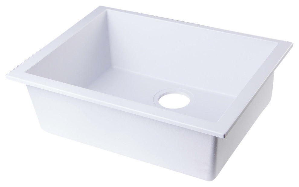 Ab2420Um-W White 24" Undermount Single Bowl Granite Composite Kitchen Sink