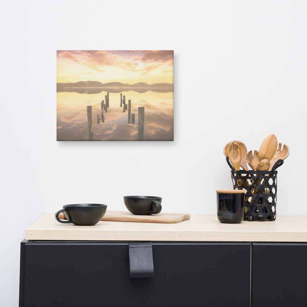 Sunset Pillars and Reflections on Lake Landscape Photo Canvas Wall Art Prints, 12" X 16"
