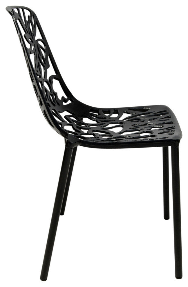 LeisureMod Devon Modern Outdoor Stackable Aluminum Dining Chair, Black