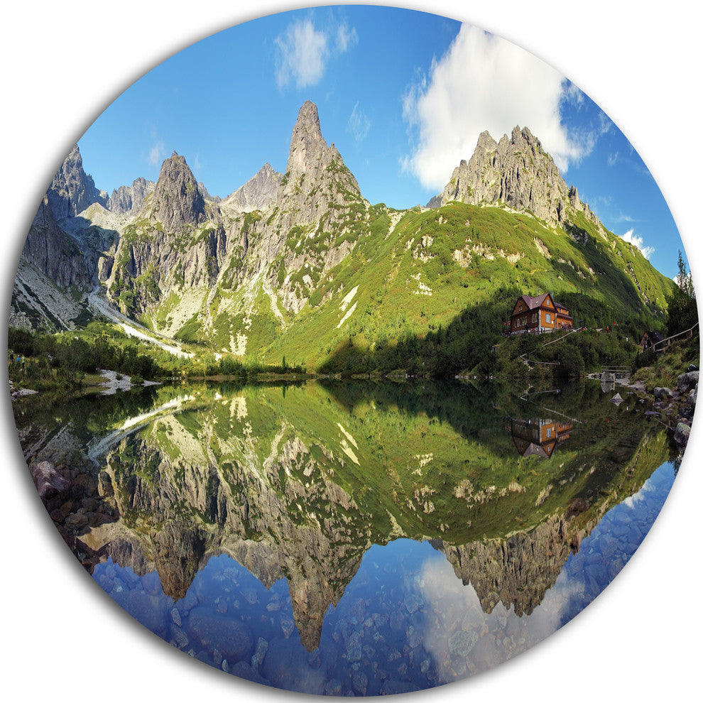 Green Lake In Tatra Mountain, Landscape Photo Disc Metal Wall Art, 23"
