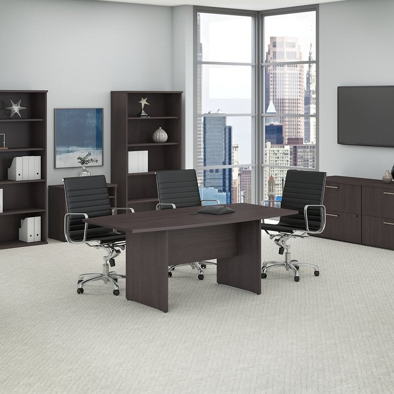 72W x 36D Boat Shaped Conference Table with Wood Base in Storm Gray