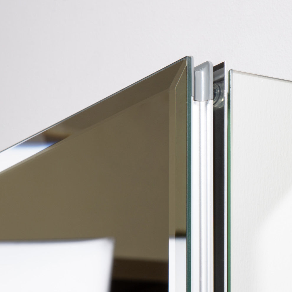Aurora Recessed or Surface Mount Frameless Mirror with 2 Shelves,30x26Inch