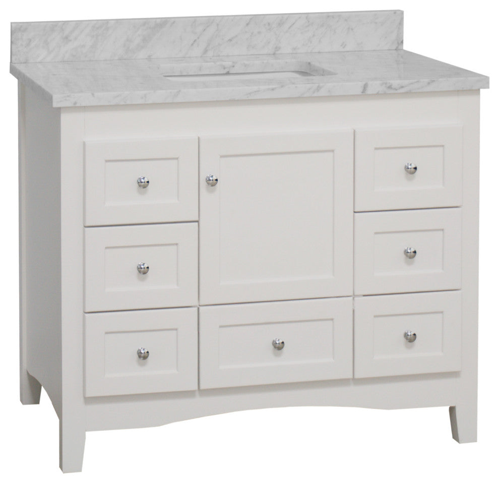 Abbey 42" Bathroom Vanity, White, Carrara Marble