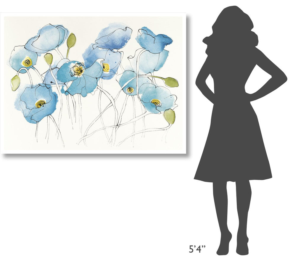 "Black Line Poppies III Watercolor" Paper Print by Shirley Novak, 50"x38"