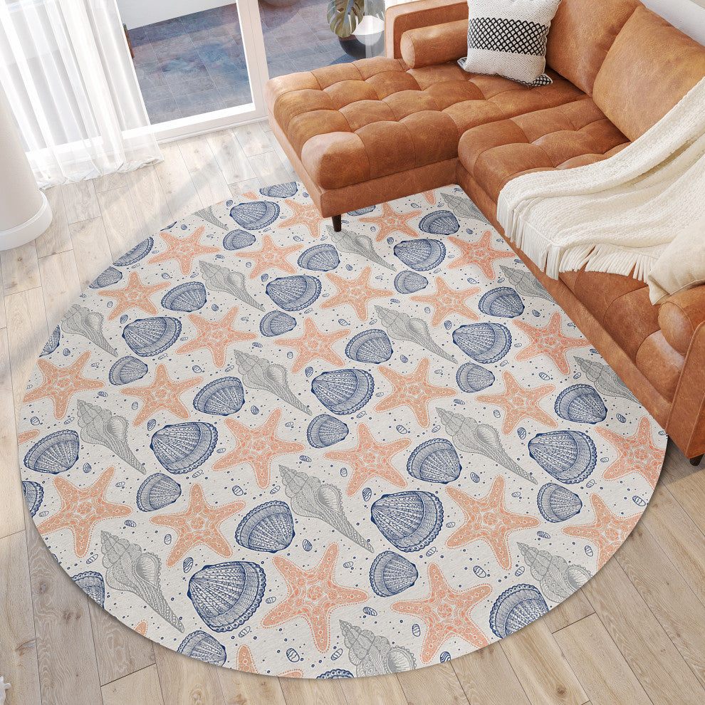 Indoor/Outdoor Seabreeze SZ4 Flax Machine Washable 8' x 8' Round Rug