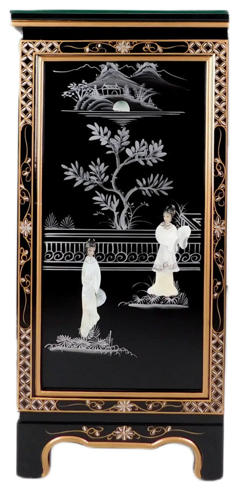Black Lacquer 30" Shoe Cabinet 14" With Mother of Pearl
