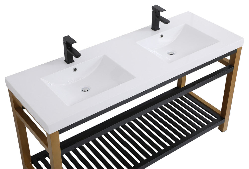 Home Living Single Bathroom Metal Vanity, Golden Black, 60"