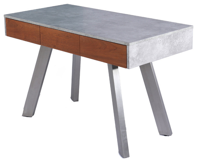 HomeRoots 30" Walnut Veneer Metal and Concrete Desk