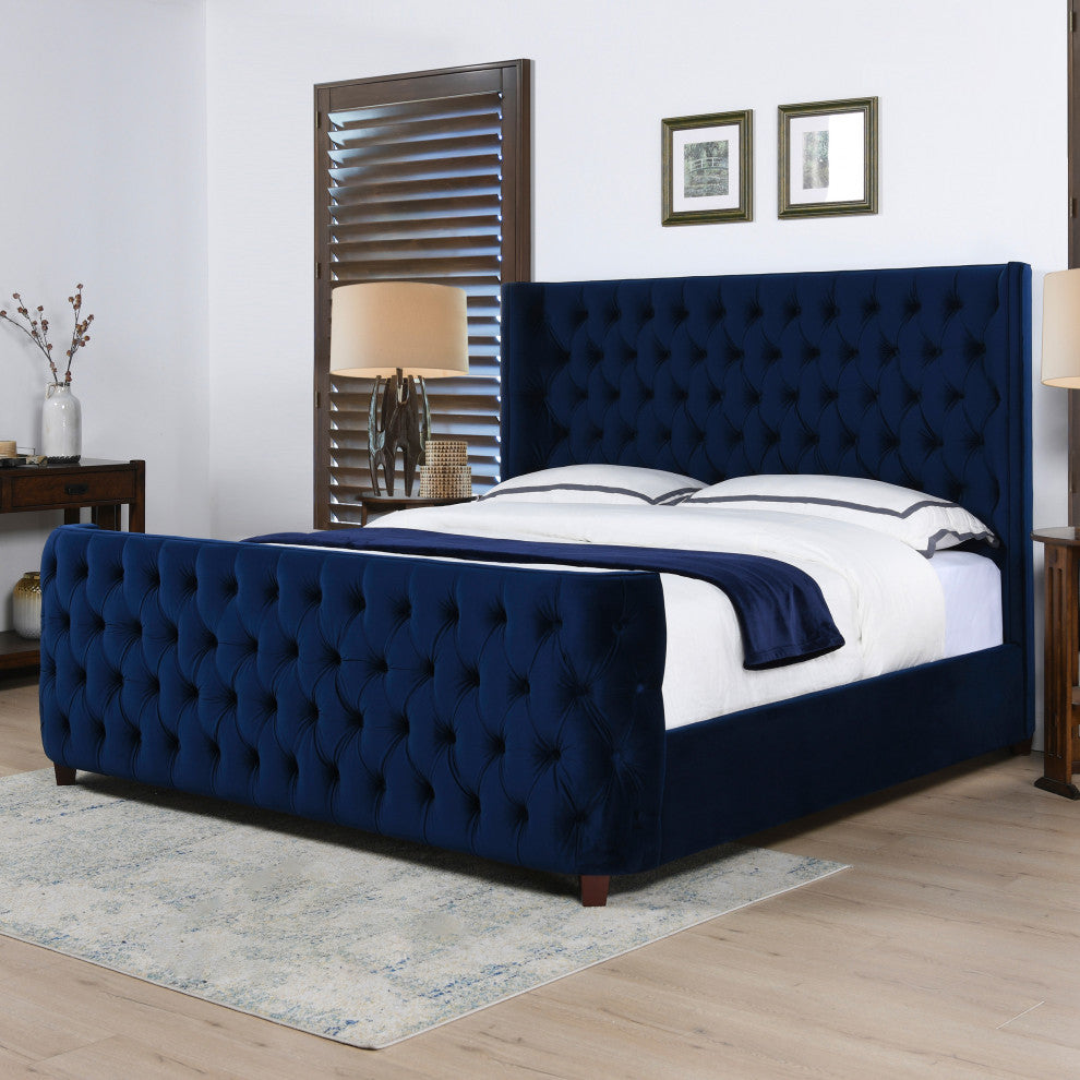 Brooklyn Tufted Sheltered Wingback Panel Bed, Navy Blue, King