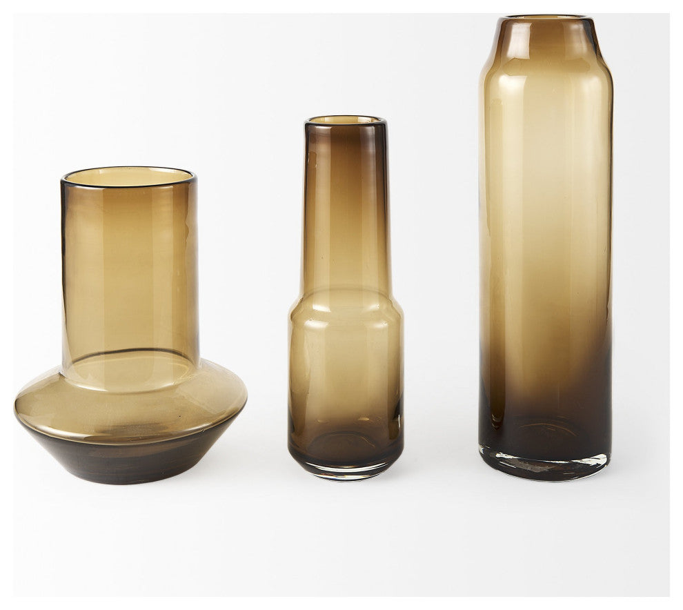 16" Vintage Look Ombre Brown Glass Vase