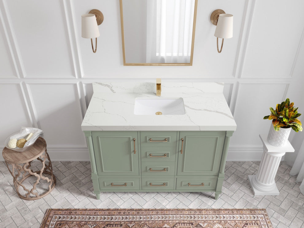 Aberdeen 48 Single Sink Bath Vanity in Evergreen 2" Calacatta Laza