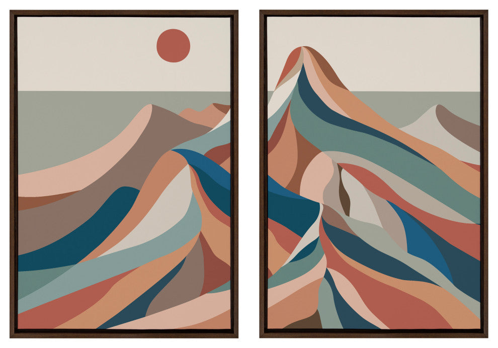 Sylvie MCM Mountains Blue Framed Canvas by Rachel Lee, Brown 2 Piece 23x33