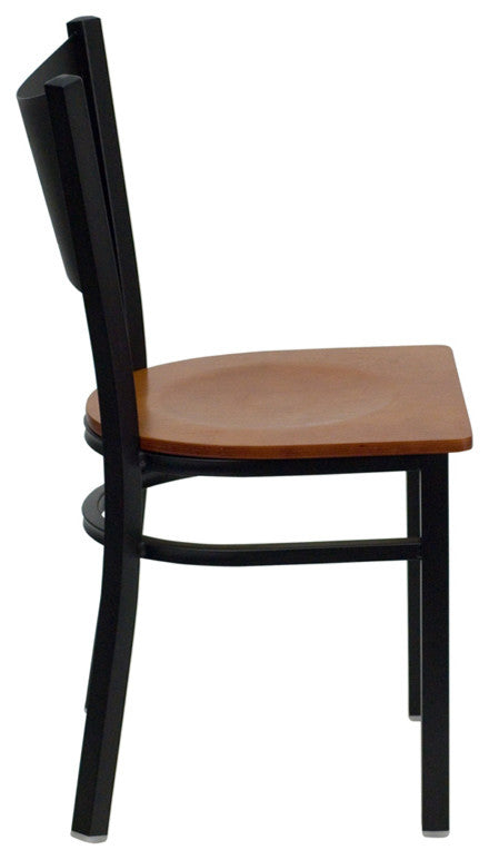 Dyersburg Metal Chair Black Coffee Back, Cherry Wood Seat