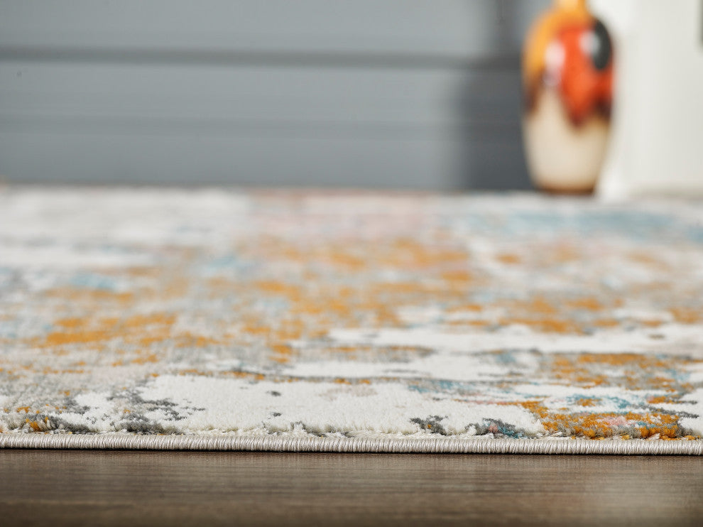Abani Porto PRT130A Contemporary Distressed Blue and Burnt Orange Area Rug