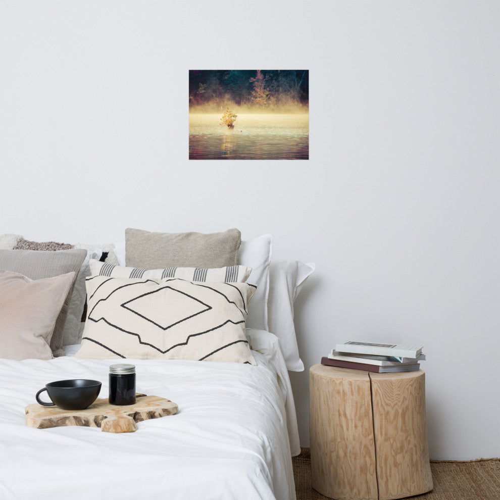 Golden Mist on Waples Pond Landscape Photo Unframed Wall Art Print, 18" X 24"
