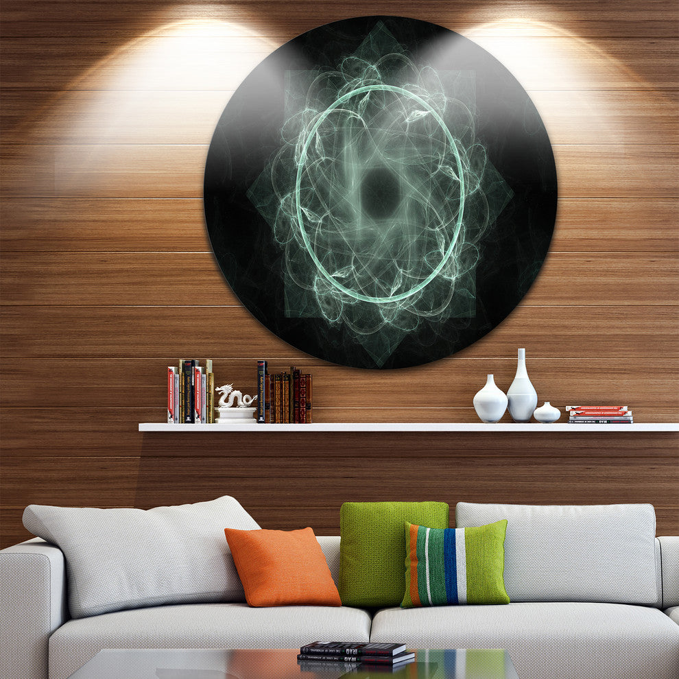 Shiny Light Blue Radial Fractal Flower Art, Floral Round Wall Art, 36"