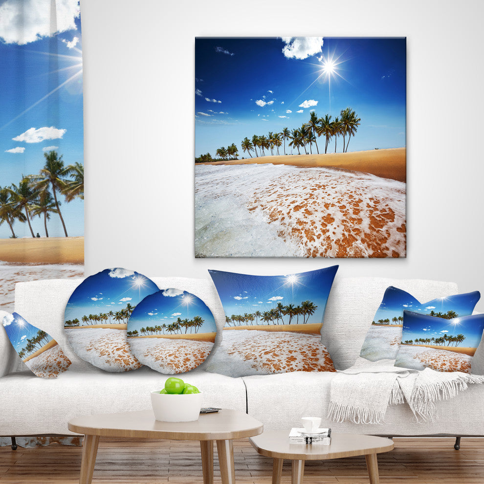 Beautiful Seashore and Palm Trees Seashore Throw Pillow, 16"x16"