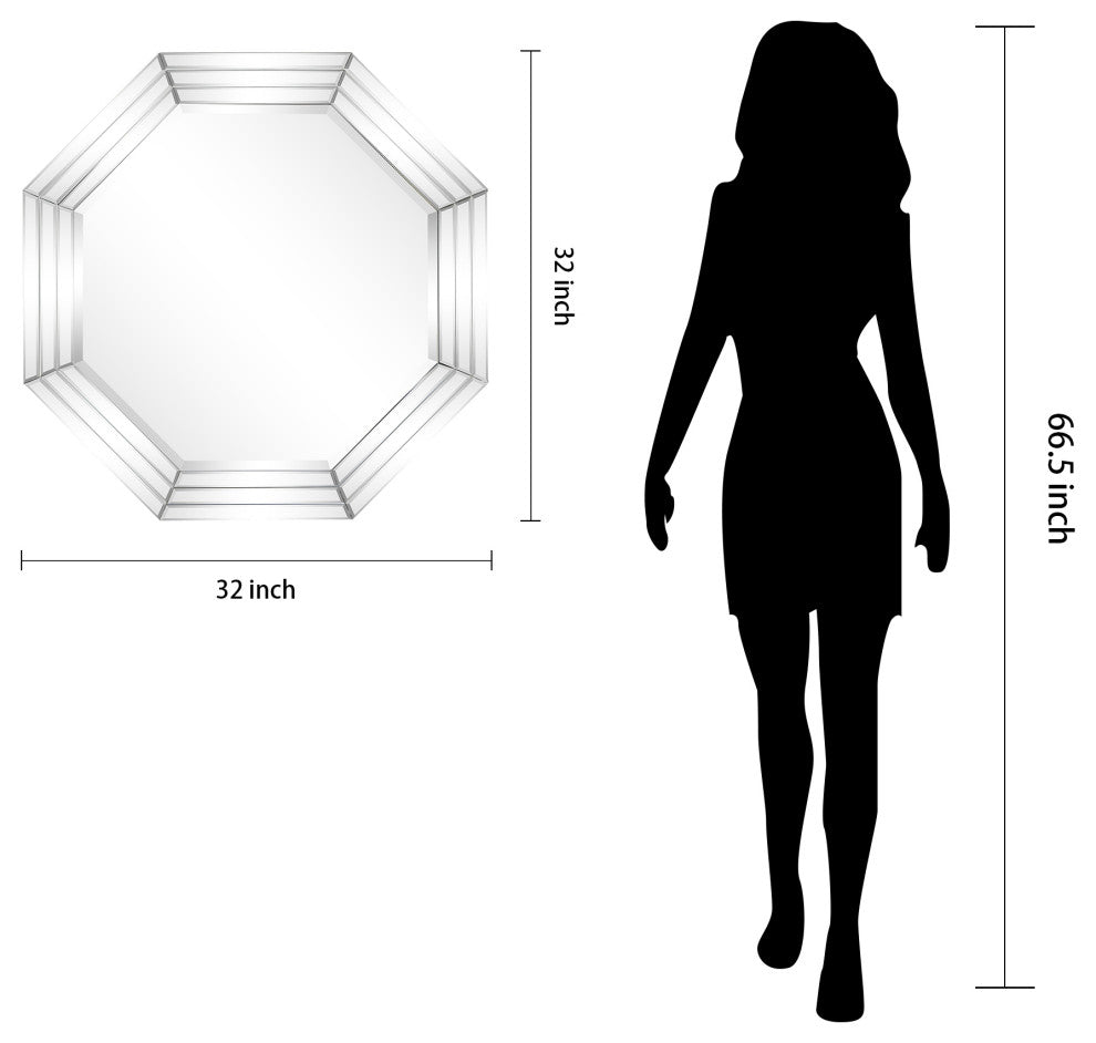 Beveled Multi Faceted Octagons Wall Mirror, 1" Beveled Center, Wood Frame