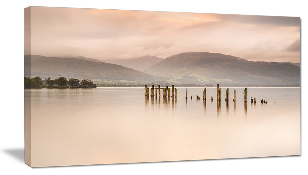 Loch Lomond Jetty and Mountains, Large Landscape Canvas Art, 32"x16"