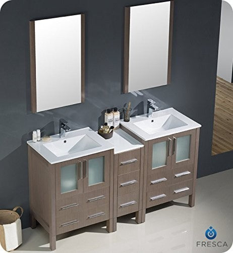 Fresca 60" Modern Double Sink Bathroom Cabinets, Gray Oak