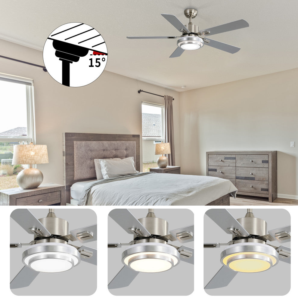 52" Ceiling Fan  Lights and Remote Control, Reversible Blades, Brushed Nickel