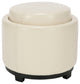 Safavieh Chelsea Round Tray Ottoman, Flat Cream Leather