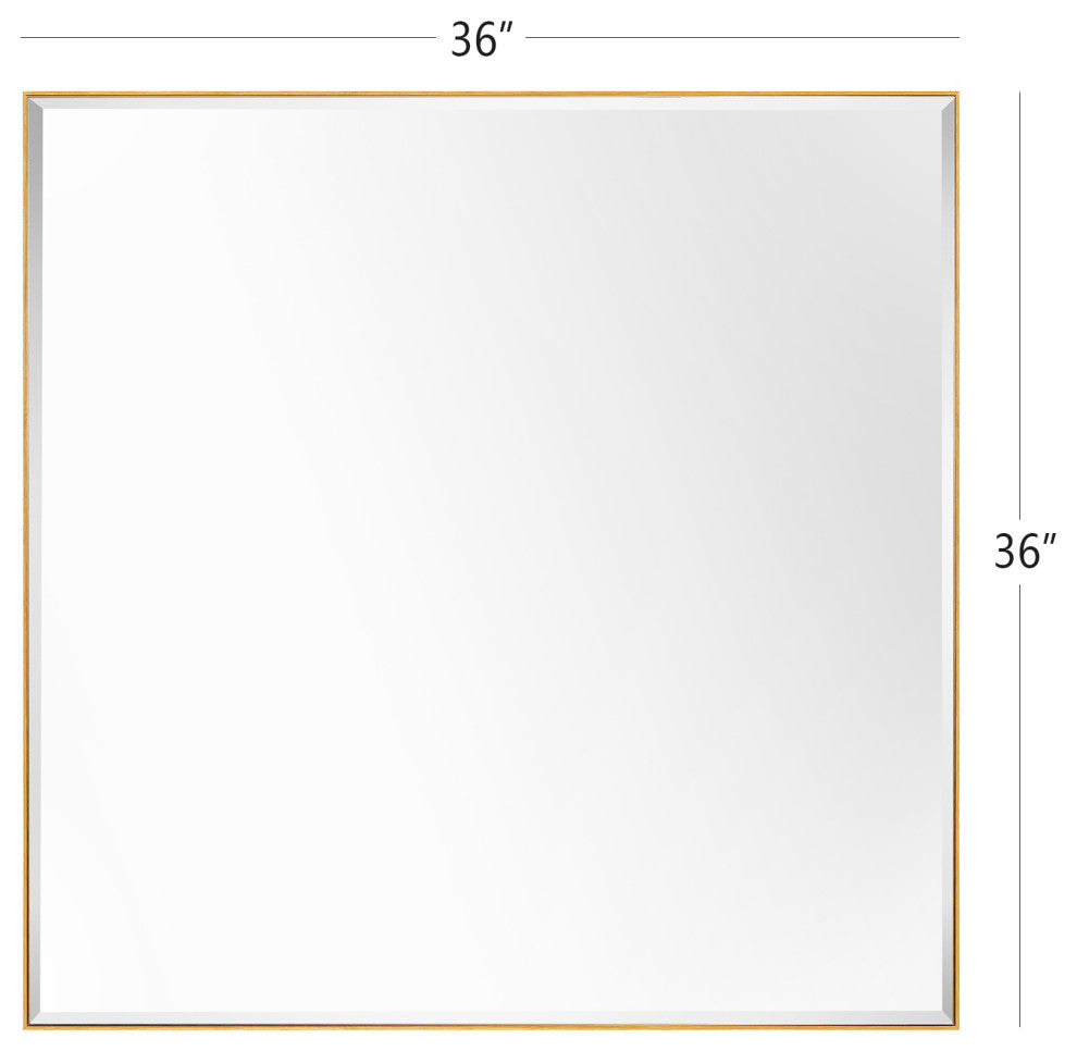 Rectangle Aluminum Framed Wall Mounted Mirror With Beveled Edge, Gold, 36"x36"