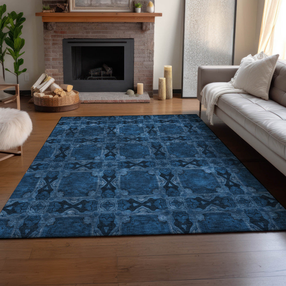 Premium Machine Washable Mayfield AMF564 Navy 5' x 7'6" Rug