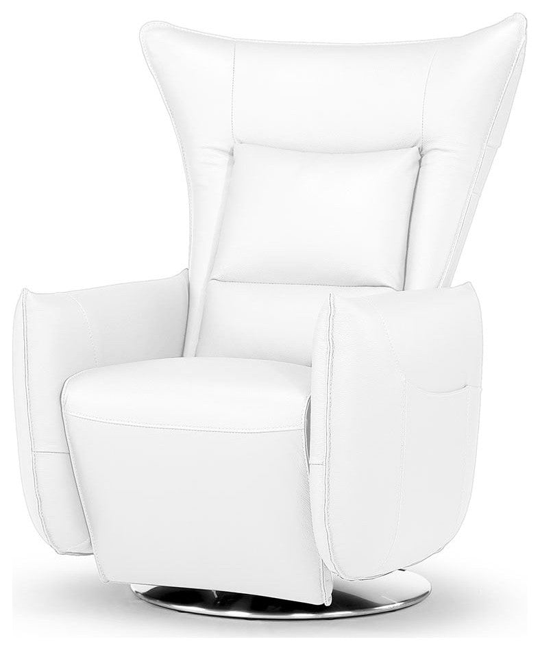 Hyland White Reclining Chair with Swivel Base and Top Grain Leather