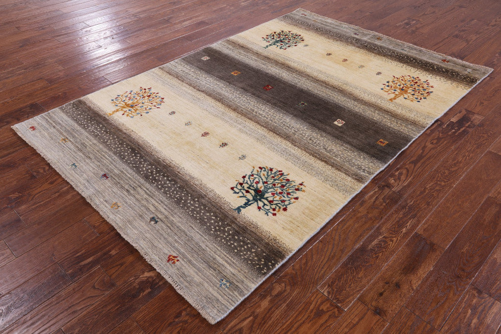 5' 3" X 7' 9" Handmade Tribal Persian Gabbeh Wool Rug - Q12422