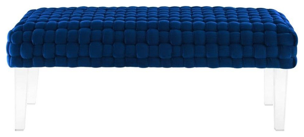 Prologue Woven Performance Velvet Ottoman, Navy