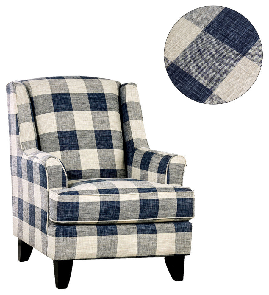 Fabric Chair with Checkered Pattern Design, Ivory