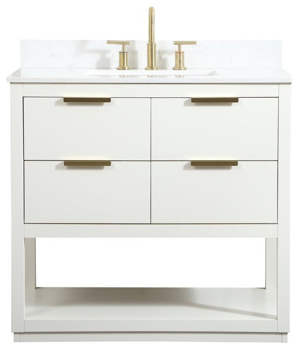 36" Single Bathroom Vanity, White, With Backsplash
