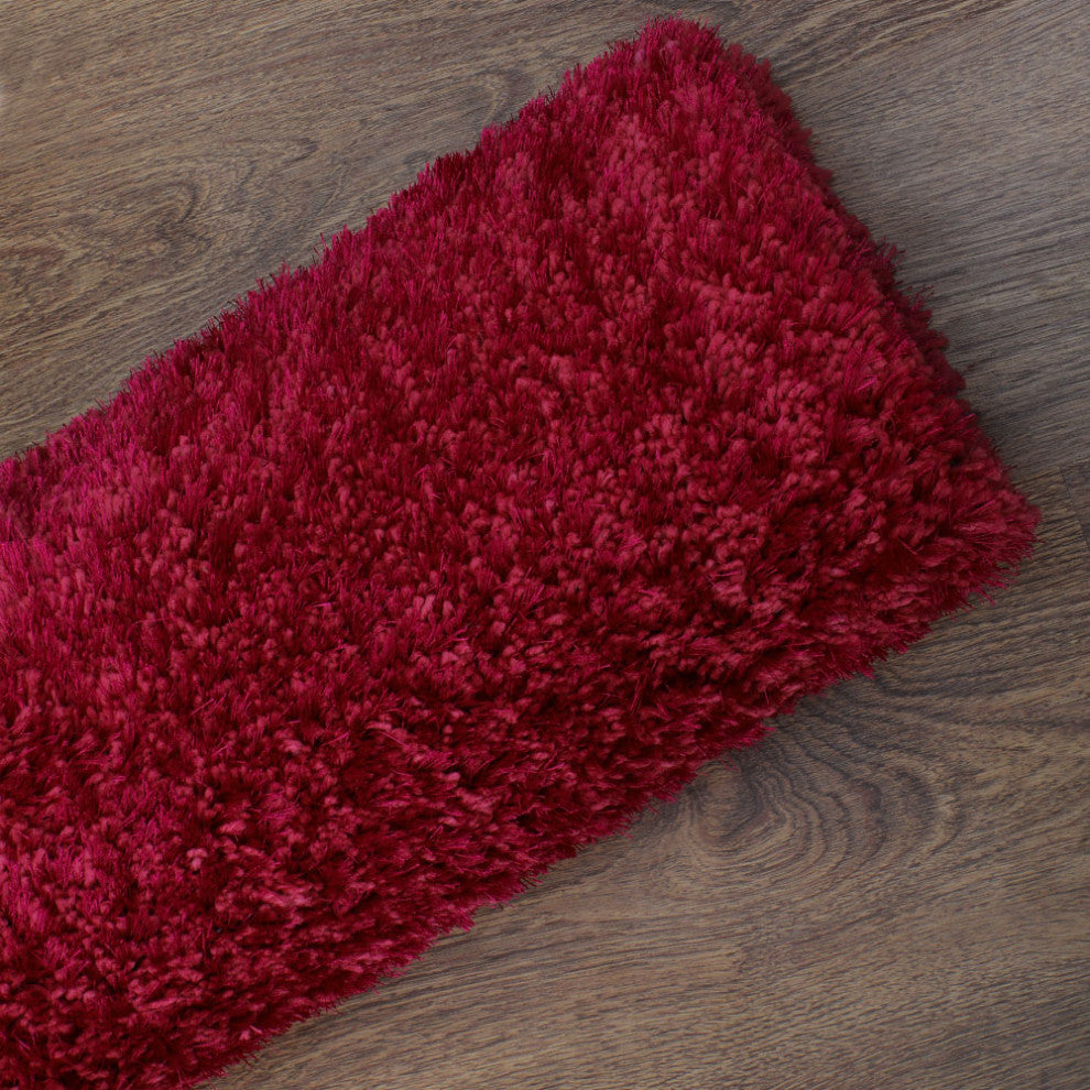HAND TUFTED SHAG POLYESTER ECO-FRIENDLY AREA RUGS, Dark Pink Color, Solid Design