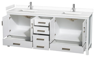 80" Double Bathroom Vanity, White, White Cultured Marble Countertop, Sinks