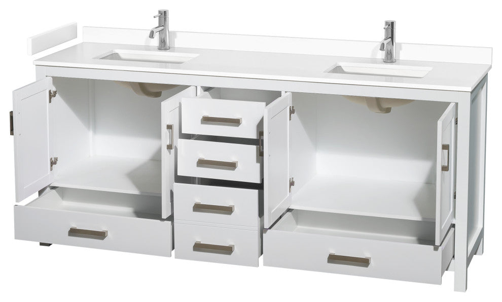 80" Double Bathroom Vanity, White, White Cultured Marble Countertop, Sinks