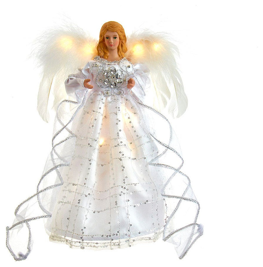 Kurt Adler 10" Battery-Operated Silver and White Fairy Angel Tree Topper