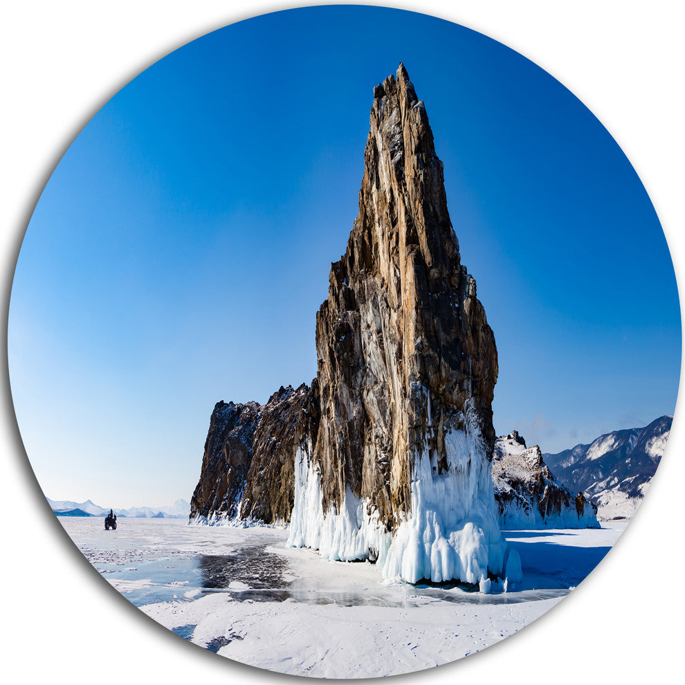Winter Lake Baikal Panorama, Seashore Disc Metal Artwork, 23"