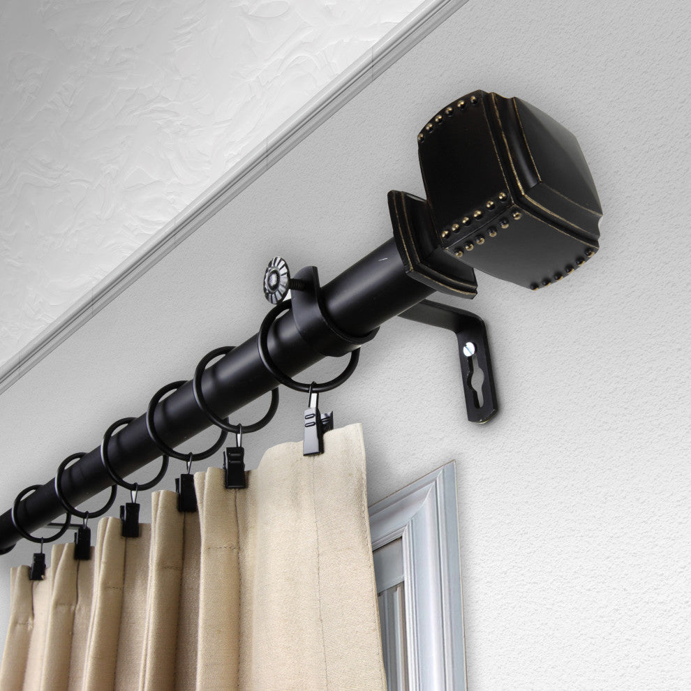 Studded 1" Curtain Rod, Black, Black, 48"-84"