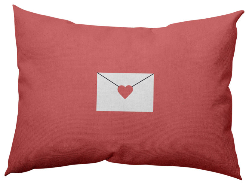Love Letter Valentines Indoor/Outdoor Lumbar Pillow, Coral, 14x20"
