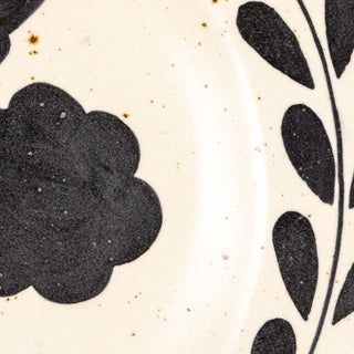 Hand Painted Stoneware Platter with Floral Design, Black and White