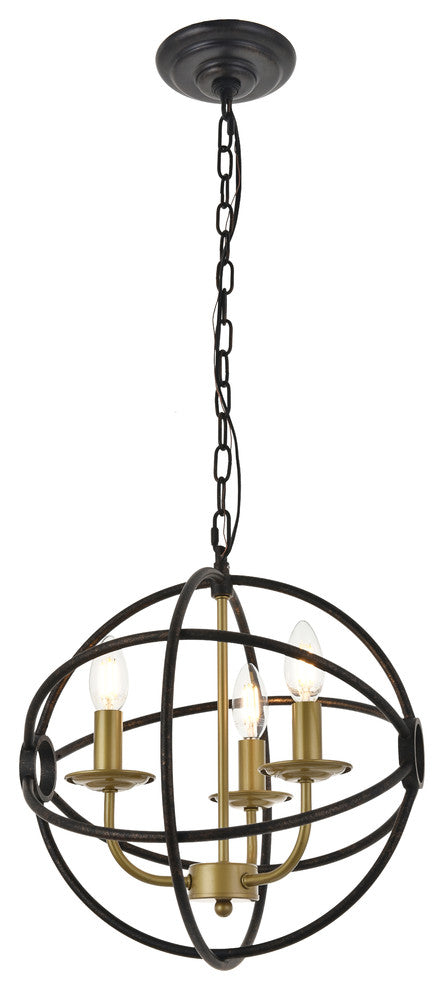 Brass And Dark Brown Finish 3-Light Pendant