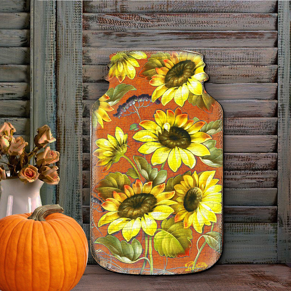 Sunflower Mason Jar Wood Door hanger