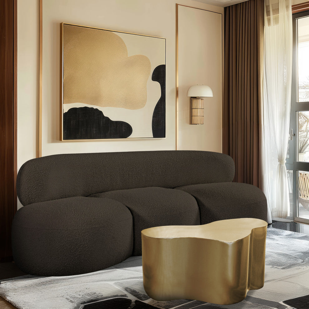 Venti Black Boucle Fabric Upholstered Set, Brown, Sofa