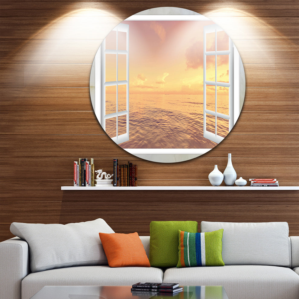 Open Window To Brown Seashore, Seashore Large Disc Metal Wall Art, 36"