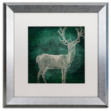 Color Bakery 'Emerald Deer' Art, Silver Frame, White Matte, 16"x16"